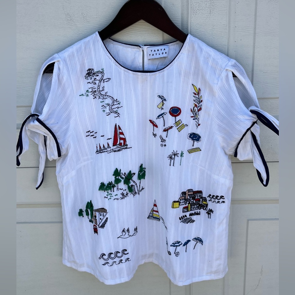 Women's Tanya Taylor 100% cotton top embroidered white size 6